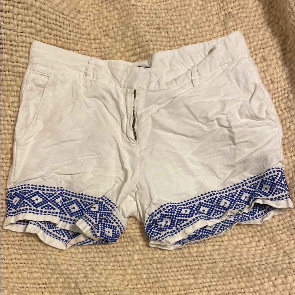 Lands' End High Waist White and Blue Linen Shorts